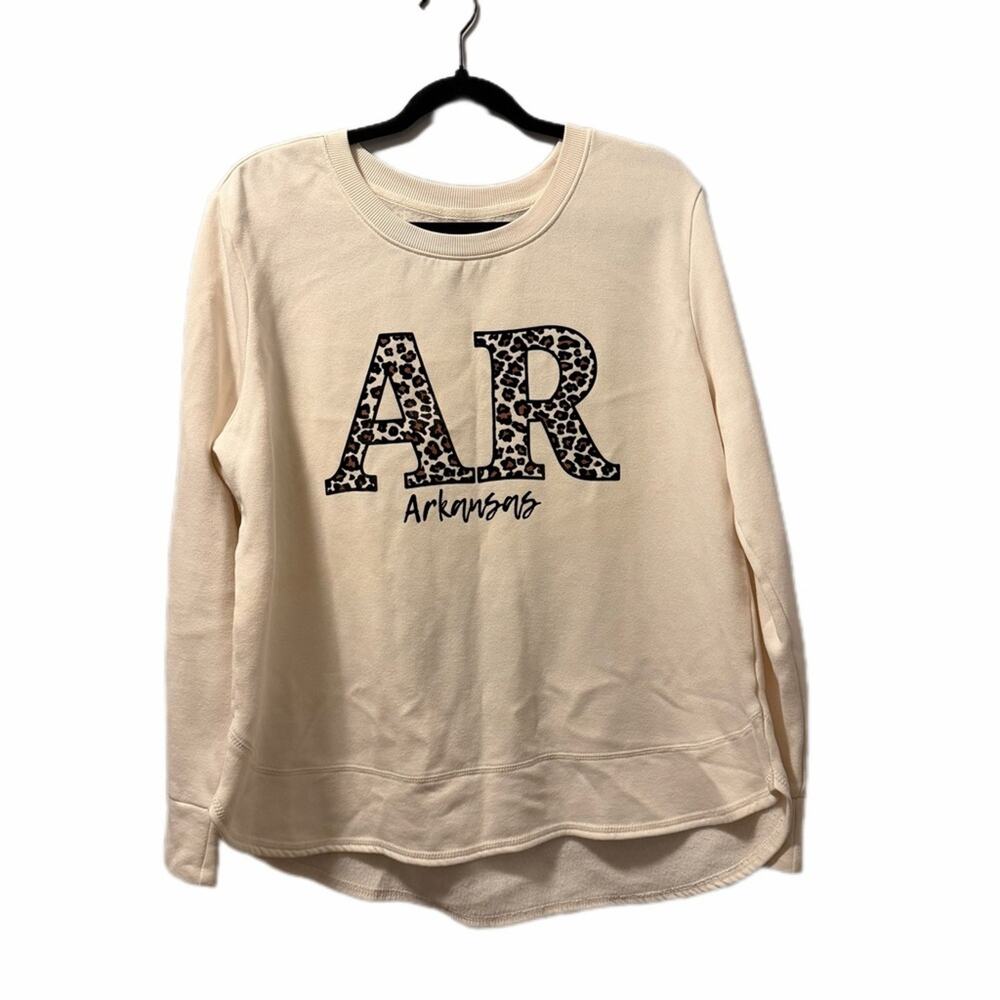 State of mine crewneck Arkansas leopard print sweatshirt scoop bottom